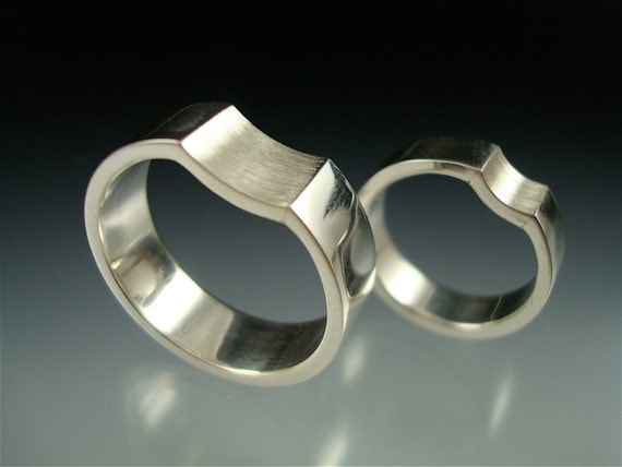 Silver Reverse Radius Wedding Rings - Made to Order