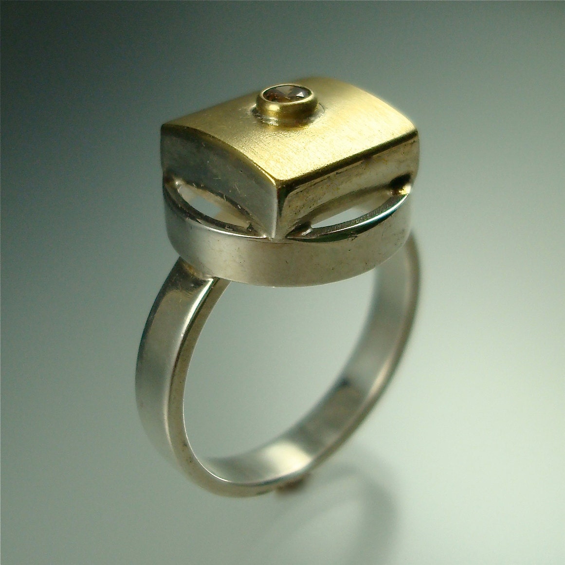 SALE: Geometric Ring - sterling, 18k gold & chocolate diamond