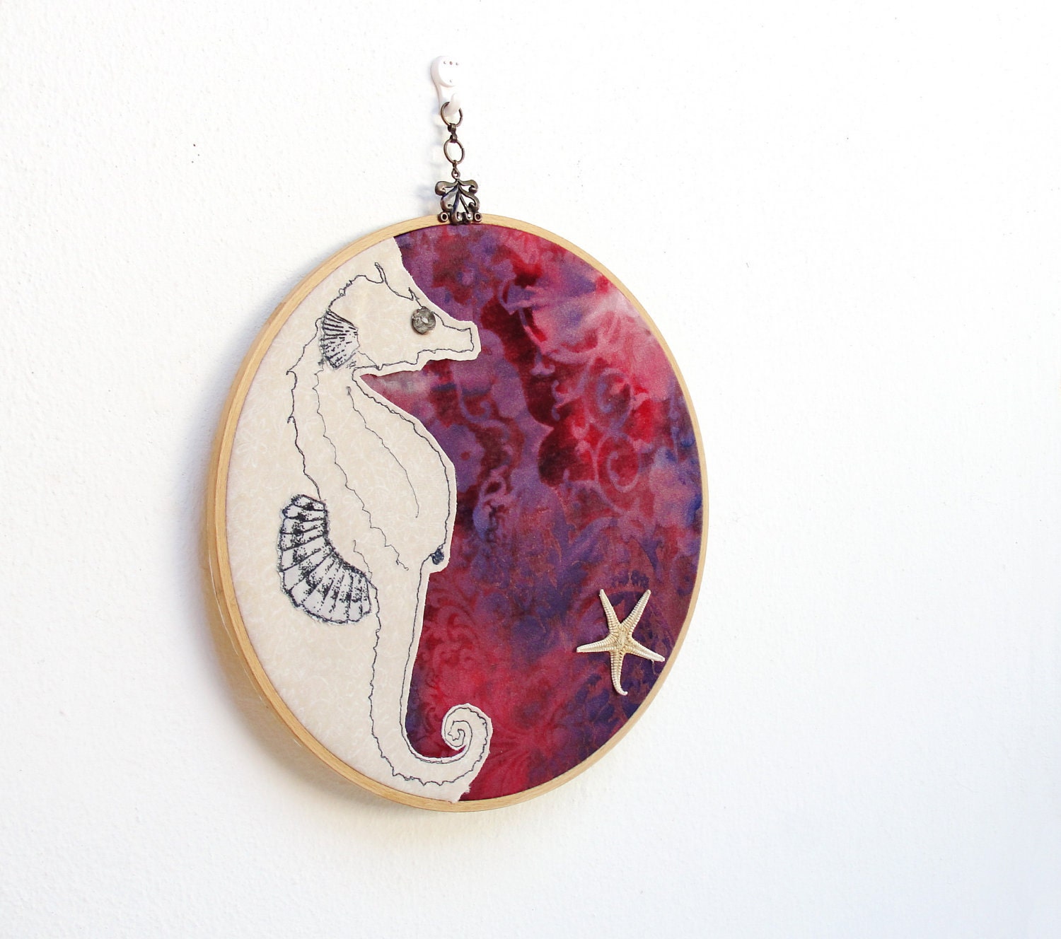 Seahorse and Starfish Embroidered Hoop Wall Hanging