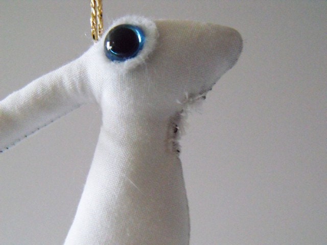white snow hare with blue frost tail in white and baby blue plush fabric Ornament Soft Sculpture easter bunny rabbit decoration