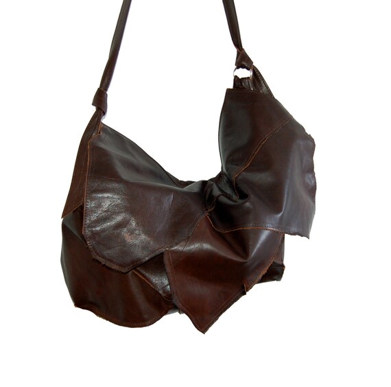 antiqued brown leather shoulder hobo bag handmade, unique