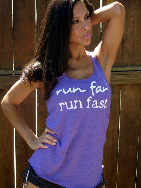 Run Far Run Fast.  Flowy Eco-Heather Racerback Tank Size LARGE