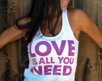 LOVE is All You Need.  A-Line Ombre Burnout Tank. Size MEDIUM