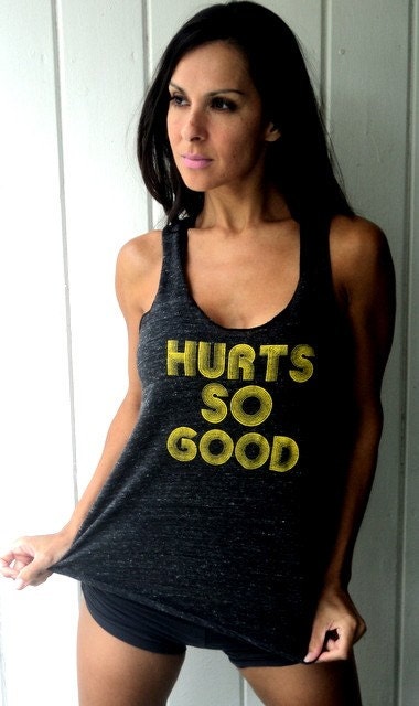 Hurts So Good. Eco-Heather Racerback Tank. Light Black, Size SMALL