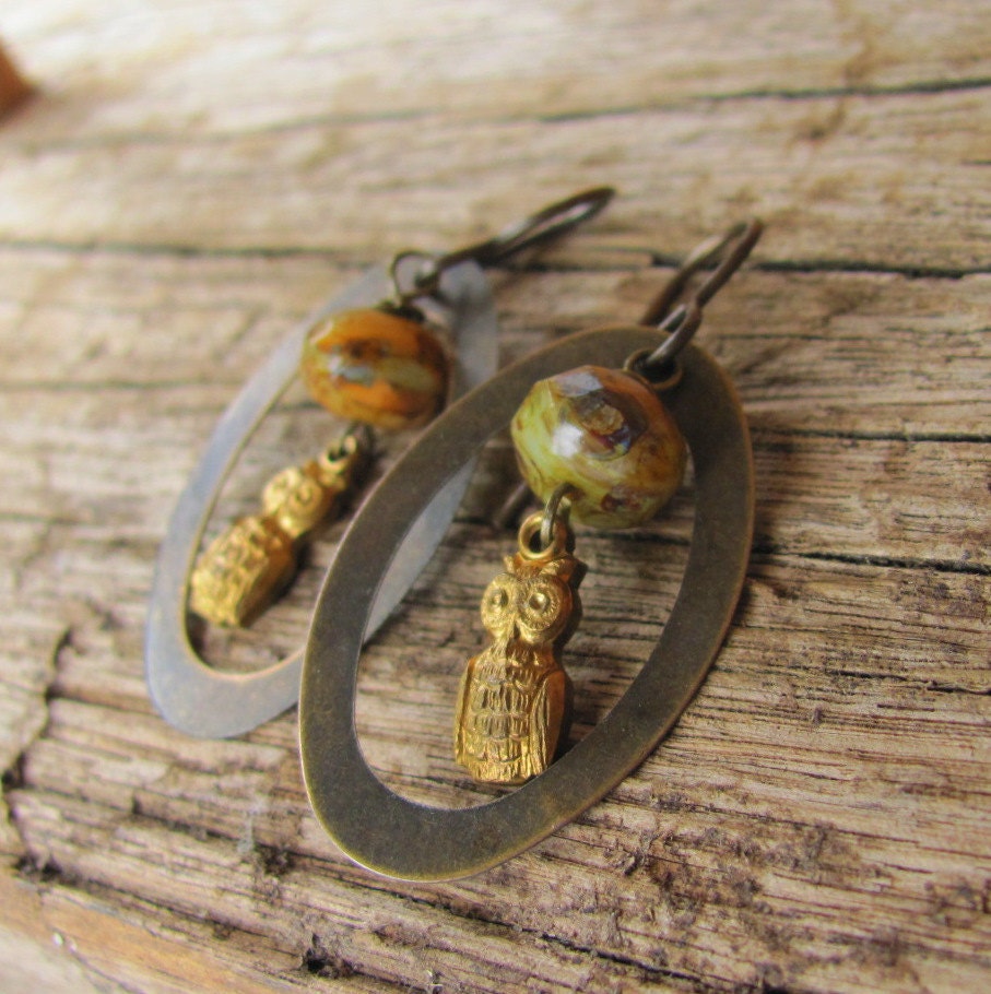 Brass Owl Earrings