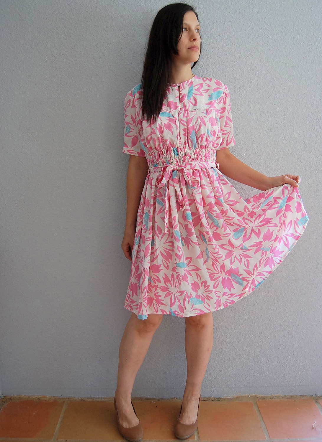 vintage REVIVAL dress / smocked waist dress