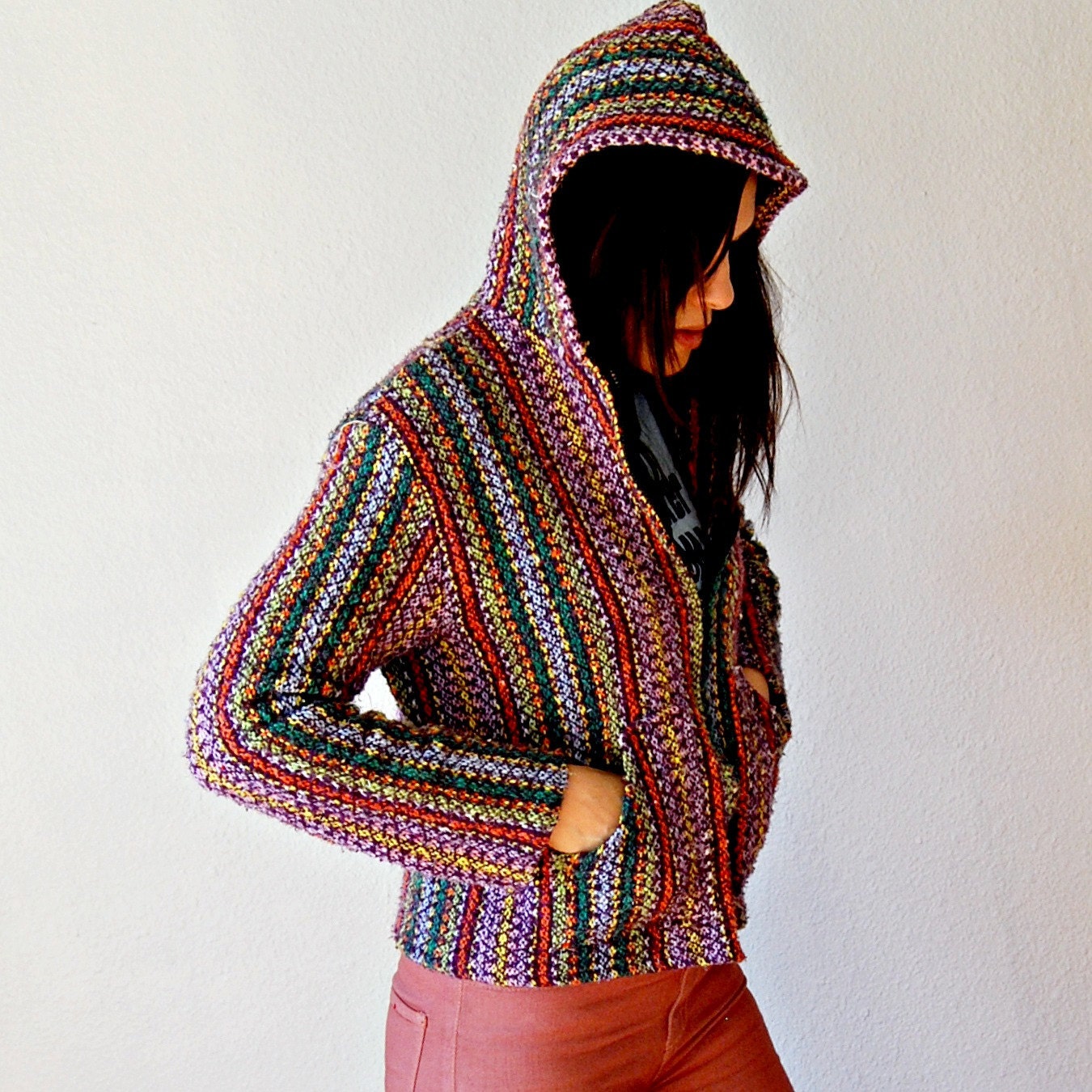 colorful STONER hoody / 1990s grunge mexi poncho