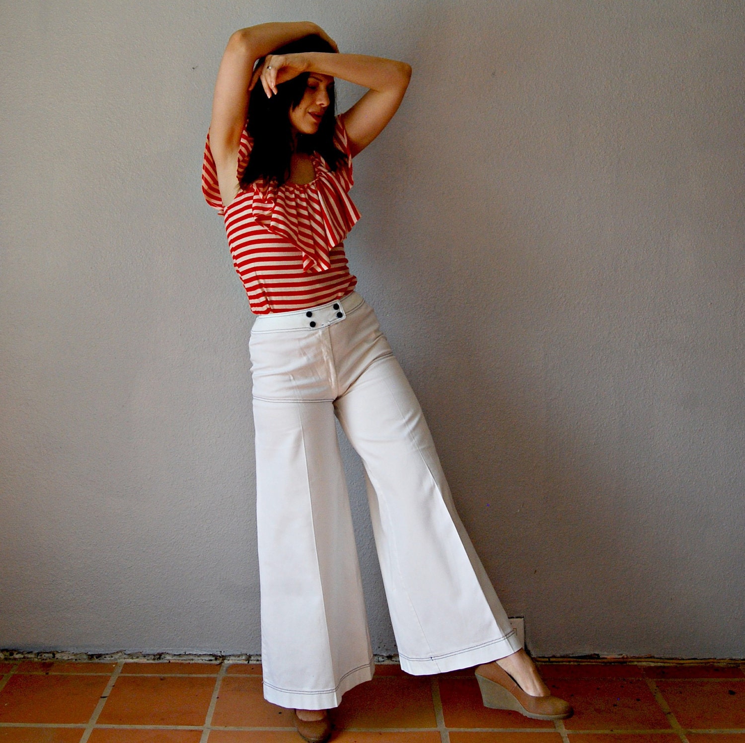 nautical SAILOR pants / 1970s ultra WIDE LEG trousers
