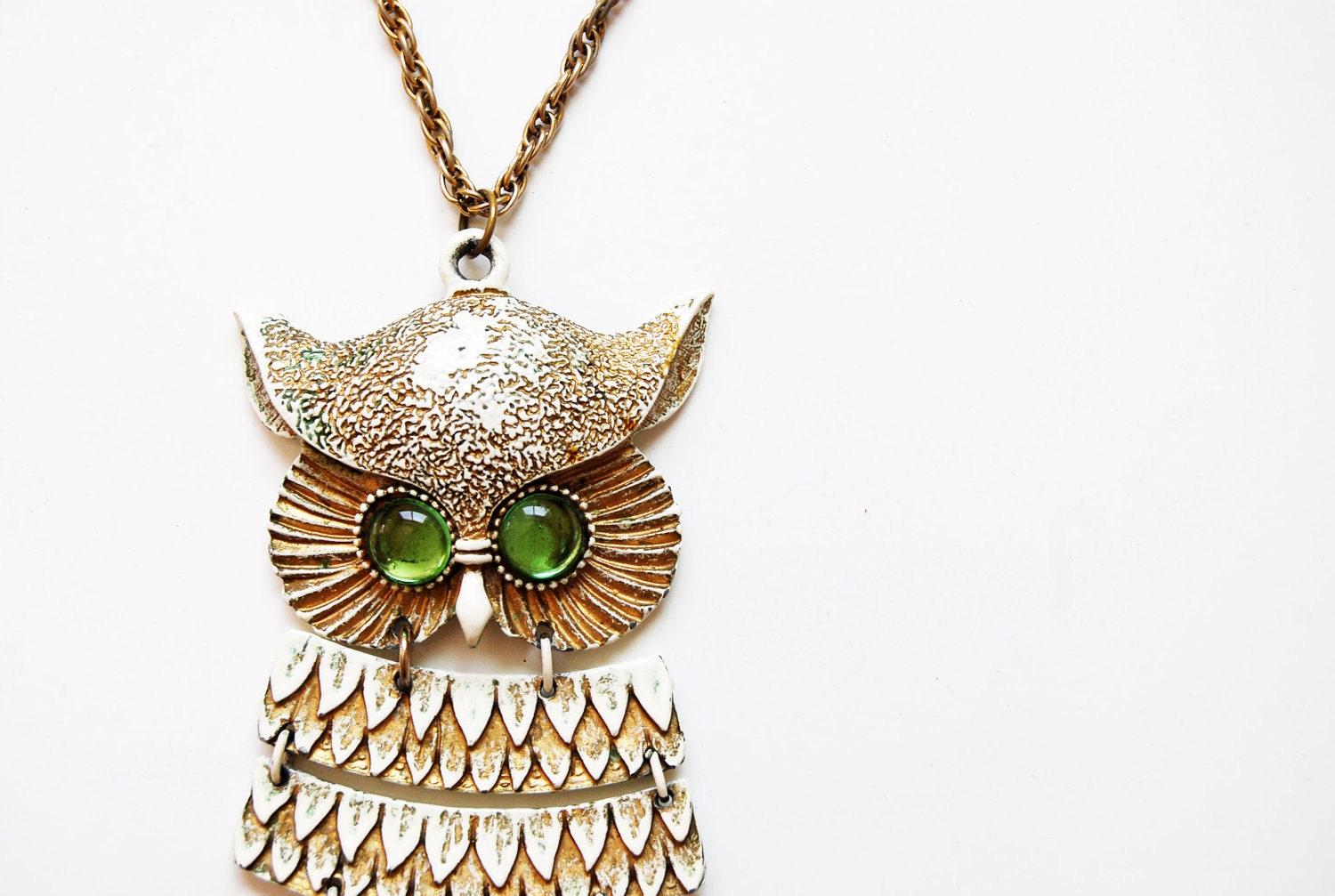 vintage SNOW owl necklace / 1960 oversized articulated OWL pendant