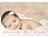 Photo Birth Announcement- Modern Welcome Baby - printable - digital diy girl boy
