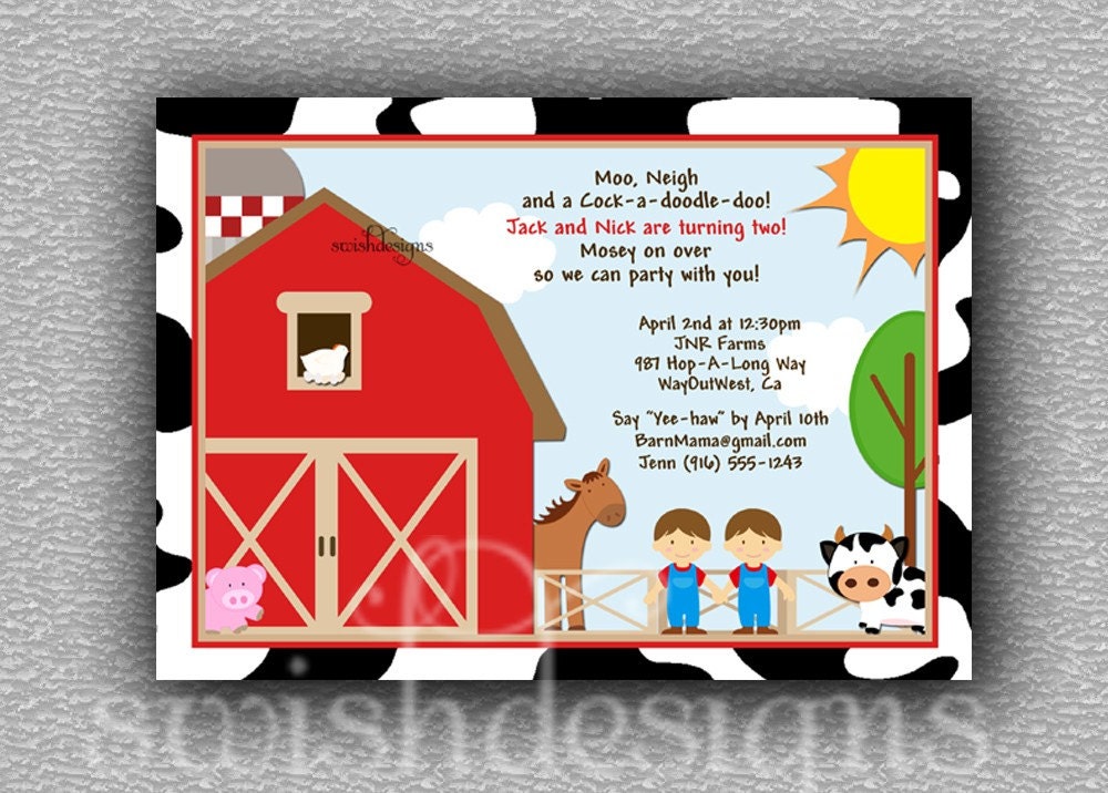 Farm Animal Barn birthday party invitation package 5x7 printable invite party. First birthday. Il_170x135