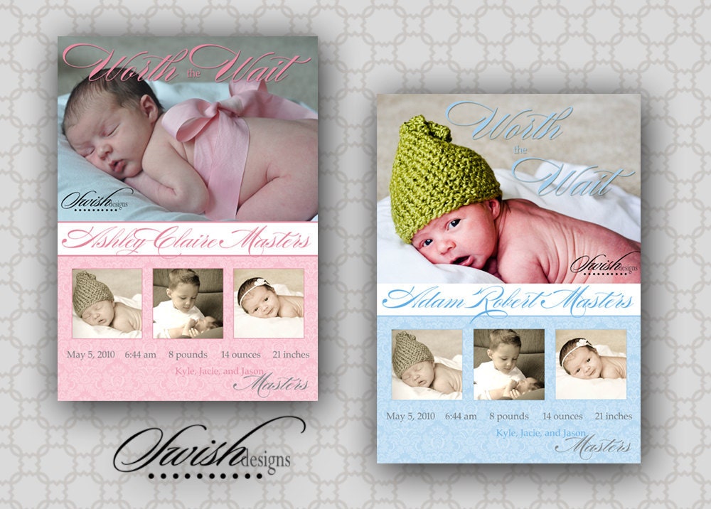Birth Announcement: Worth the Wait - Custom Digital Photo Infertility Miracle Girl Boy Baby DIY - printable diy