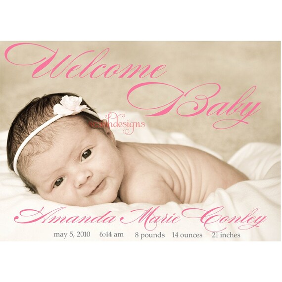 Photo Birth Announcement- Modern Welcome Baby - printable - digital diy girl boy Il_570xn