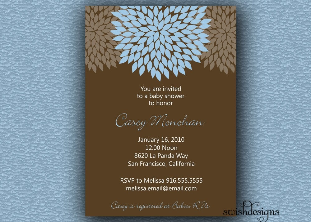 Peony, Dahlia Baby Bridal Shower Invitation - printable - 5x7 - digital invites Flower, Pink Blue Green Brown Il_570xn
