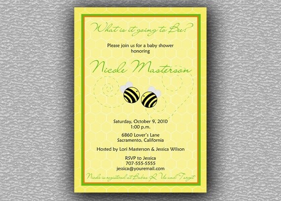 Bee baby shower invitation 5x7 digital printable file. Il_570xn