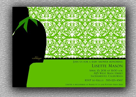 Baby Shower - Damask -silhouette- gender neutral-printable digital invitation invite pregnant Il_570xn
