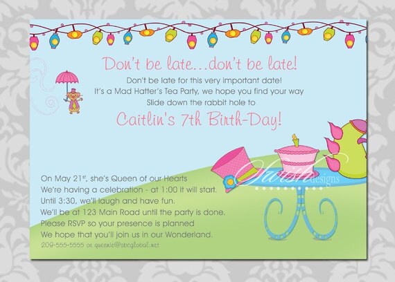 Mad Hatter Tea Party Birthday Invitation - 5x7 digital printable party - Alice in Wonderland Il_570xn