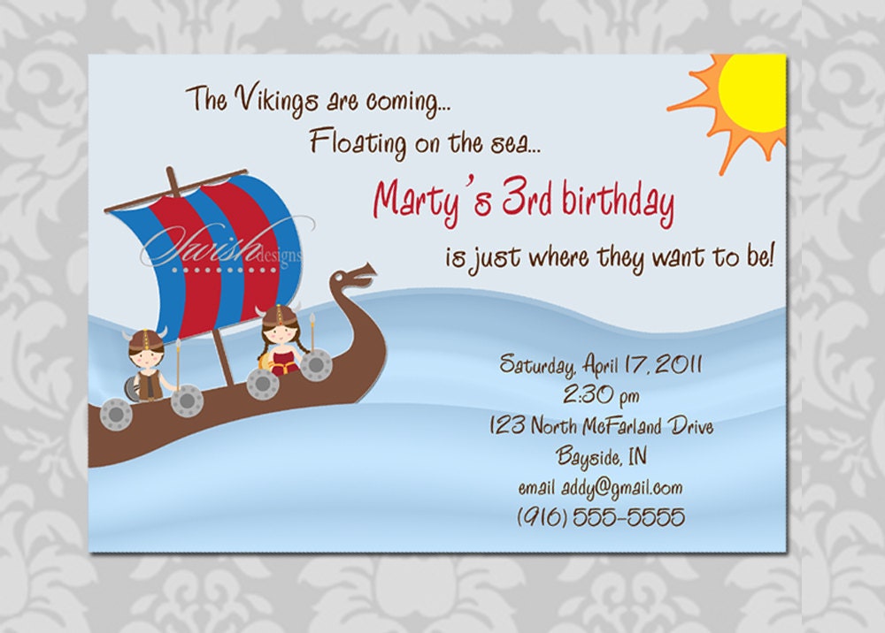 Viking Birthday Party Invitation - Boy Girl Dragon - printable party digital invite diy Il_570xn