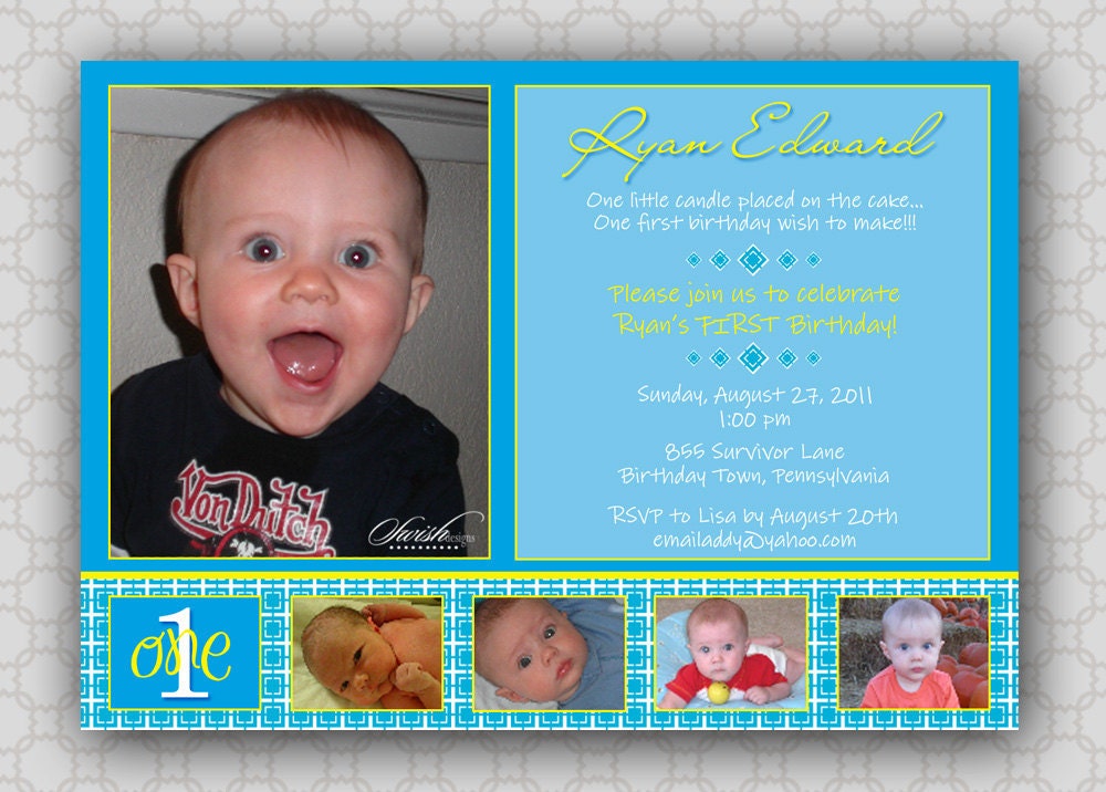 First birthday invitation - Custom photo 5x7 invite - printable diy digital pictures Il_570xn