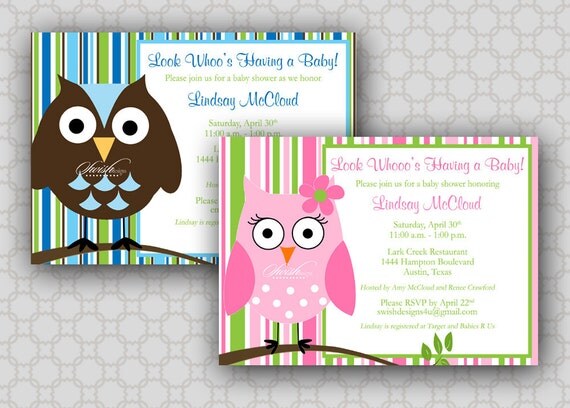 Owl Baby Shower Invitation - Look Whoos Having a Baby - Stripes - girl or boy - printable invitations Il_570xn