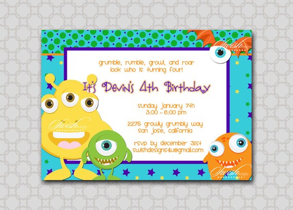 Monster Birthday Party Invitation - printable diy party Il_570xn