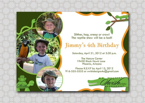 Reptile Birthday Party Invitation - snake, alligator, frog, turtle printable diy party Il_570xn