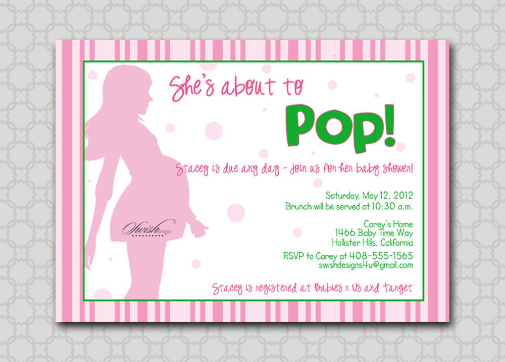 She's About to Pop Baby Digital Shower Invitation - Printable Invite - gender neutral boy girl pregnant Il_570xn
