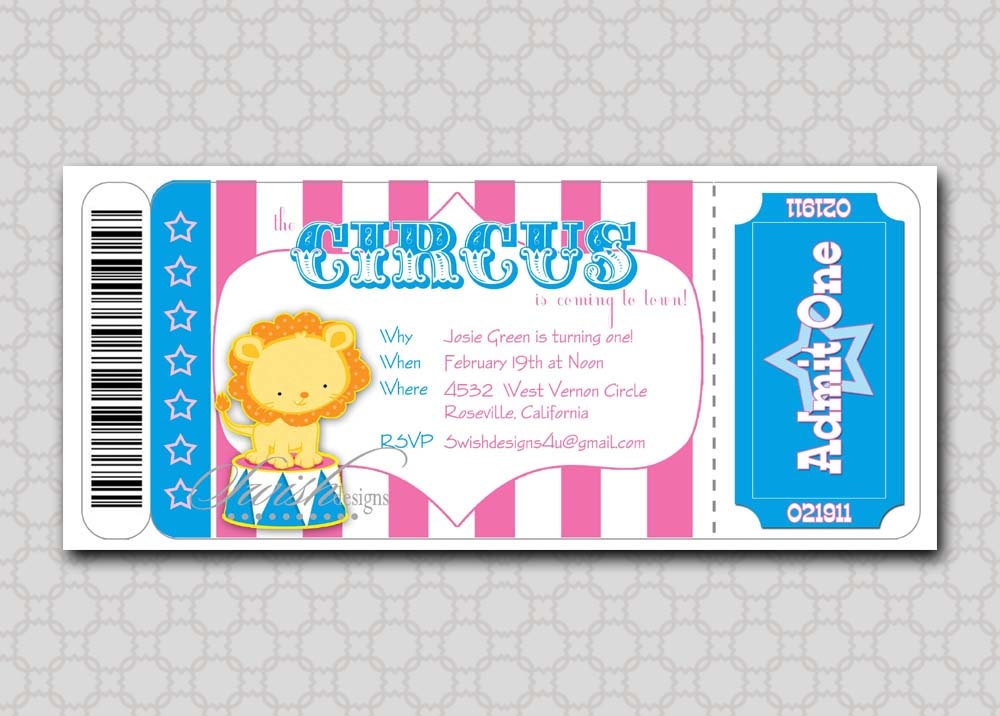 Girls Circus Birthday Invitation - Boarding Pass Invitation Ticket - Lion, Ticket - Printable DIY invites Il_570xn