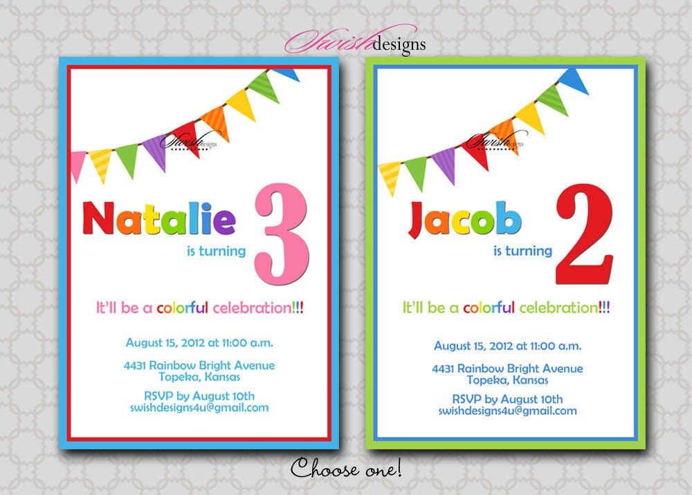 Rainbow Birthday Invitation - Banner - Digital Printable Birthday Invite