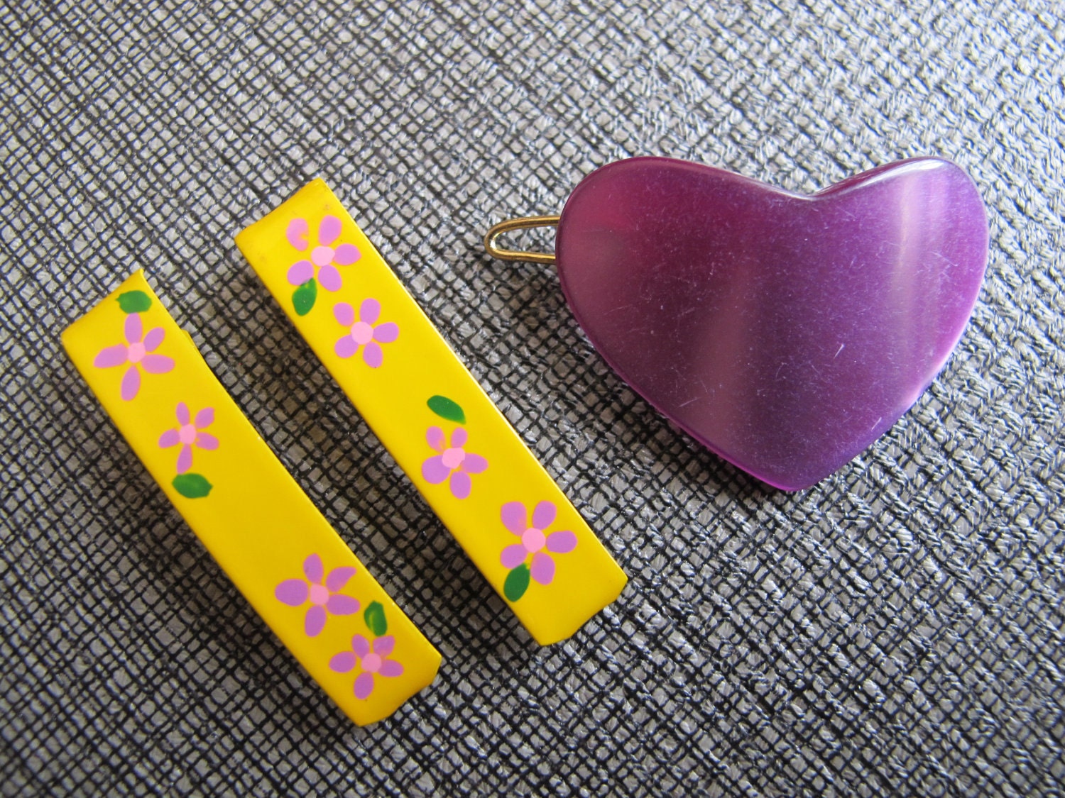 1960s Vintage French Barrettes-Hand Painted Metal Floral