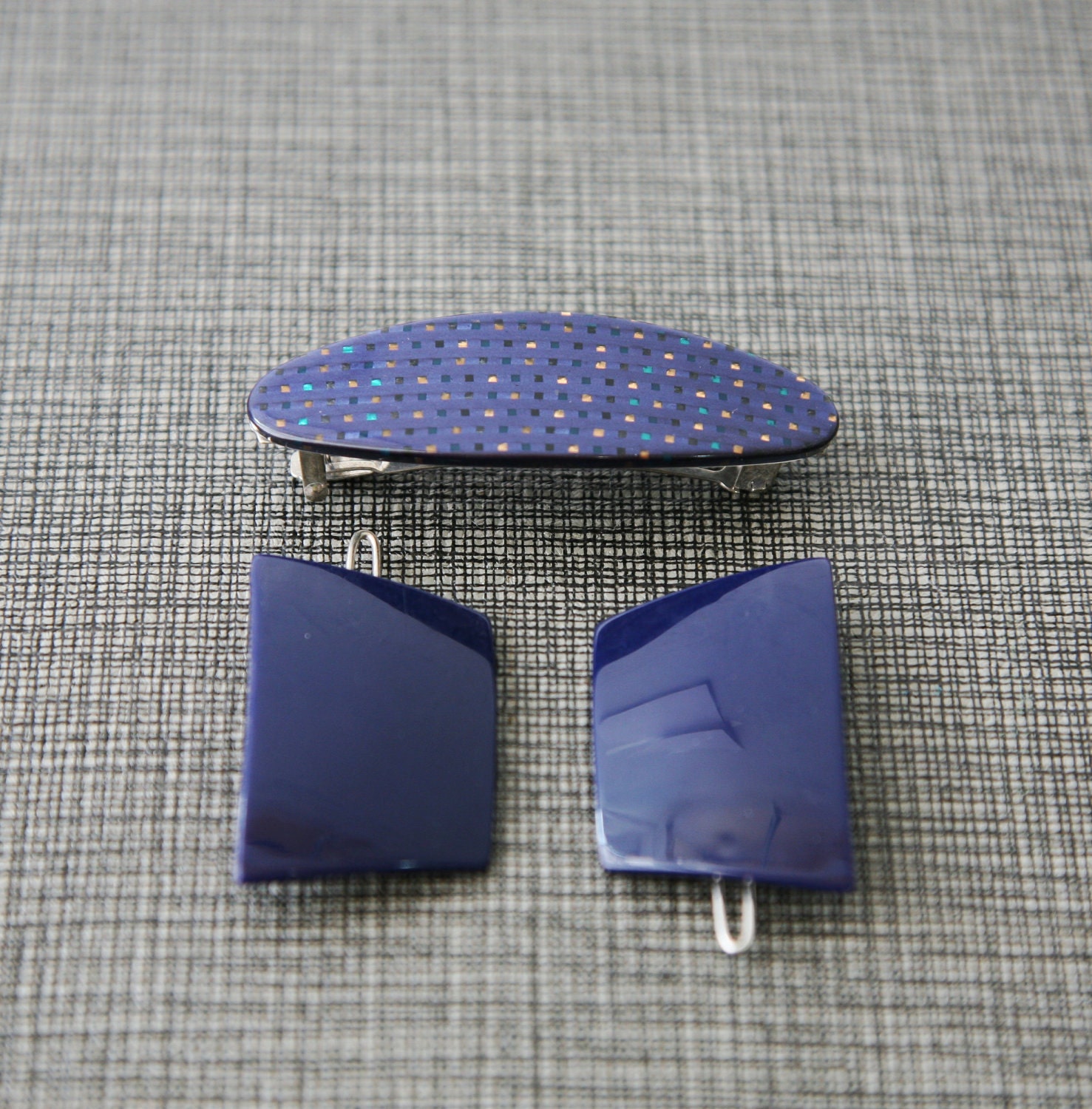 1960s Vintage French Barrettes- Navy Set