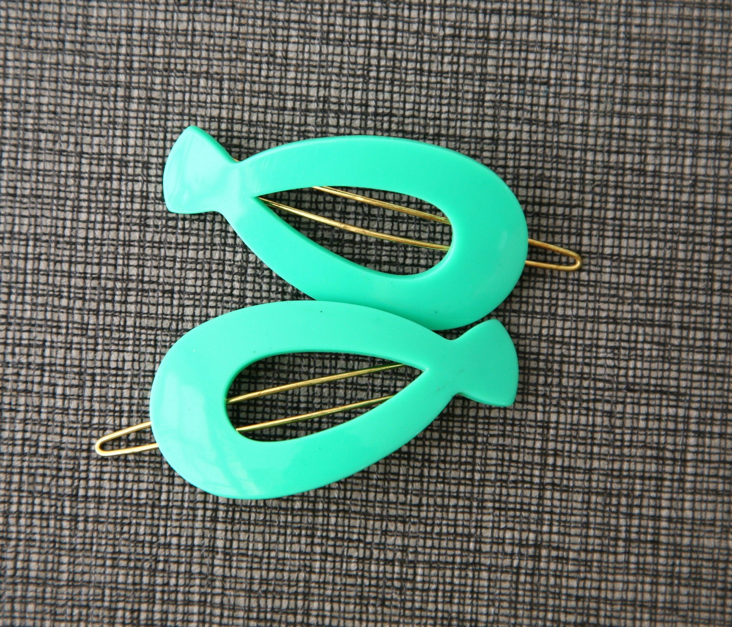 1960s Vintage French Barrettes-Green Balloons-Set of 2
