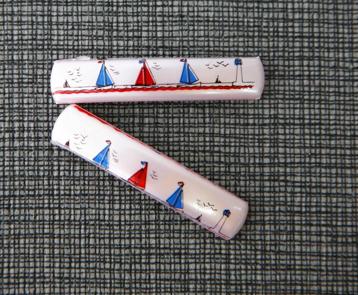 1960s French Barrettes- Pink Sailboat Set