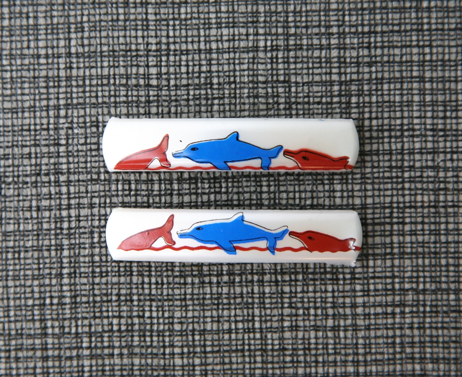 1960s French Barrettes- White dolphin duo