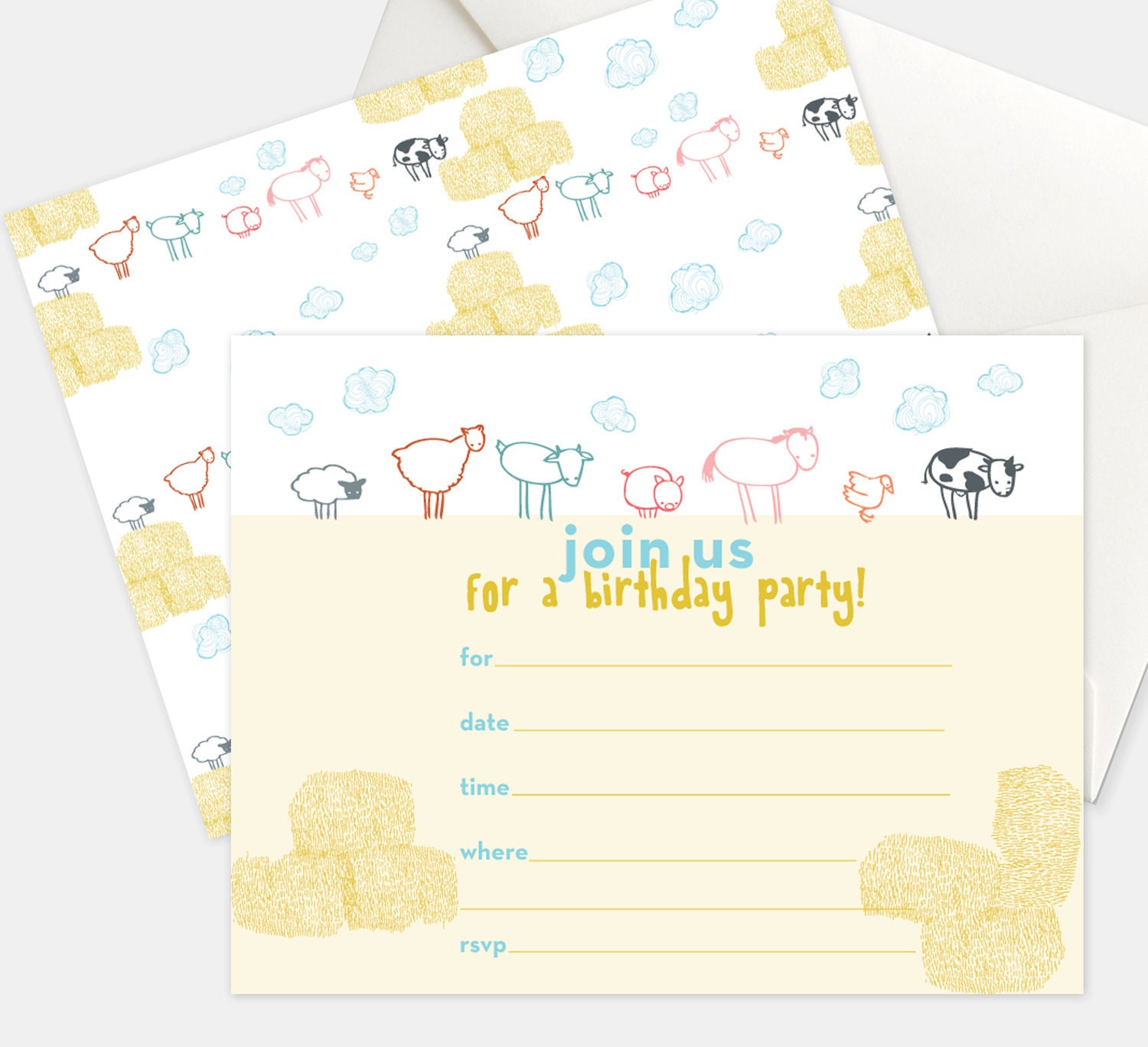 Farmhouse Friends Fill in the Blank Invitations