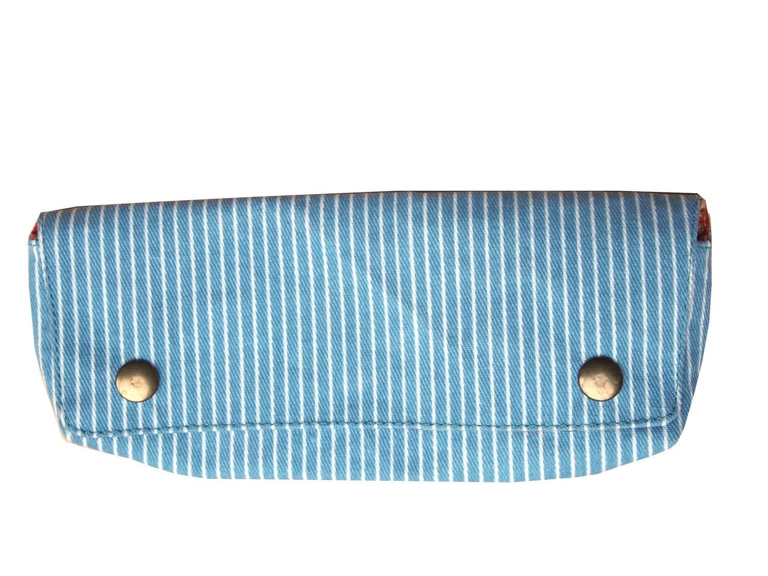 Canvas pencil / makeup brush case : Pin Striped Light Blue