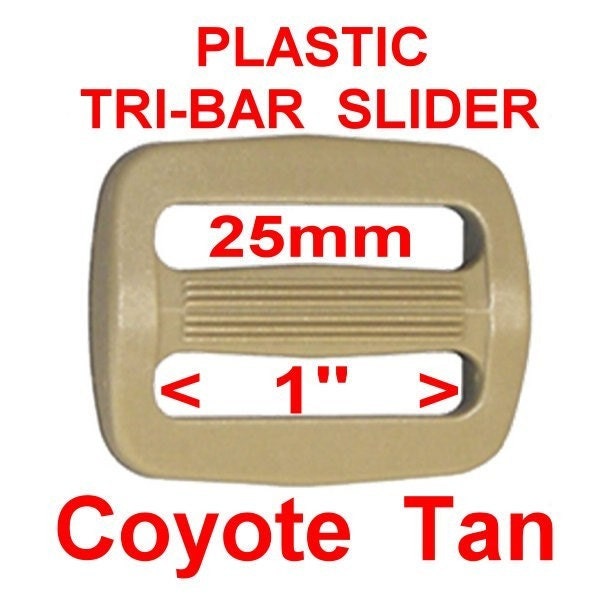Strap Adjuster Slide, 1 inch, 10 PIECES, Coyote TAN, Plastic, 25mm, Tri Bar
