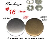 Assorted Package, 48 Sets, 4 part METAL Snaps, No Sew, 11mm, size 16, 5 prong