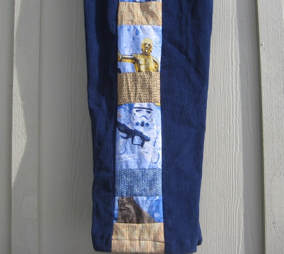 Star Wars...Retro Pants for MEN...Custom Sizing...Corduroy and Patchwork with Pockets and Drawstring