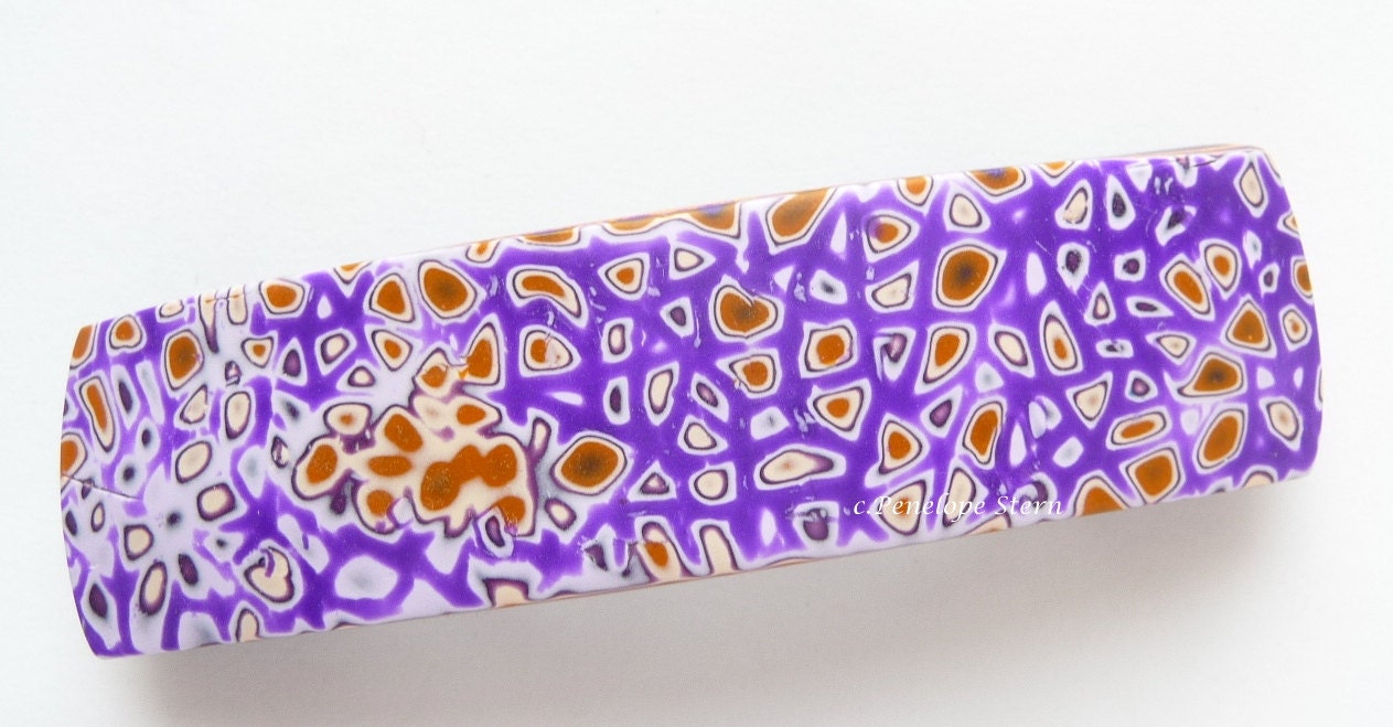 Mosaic Hair Barrette Purple Polymer Clay : Mokume Gane Pattern
