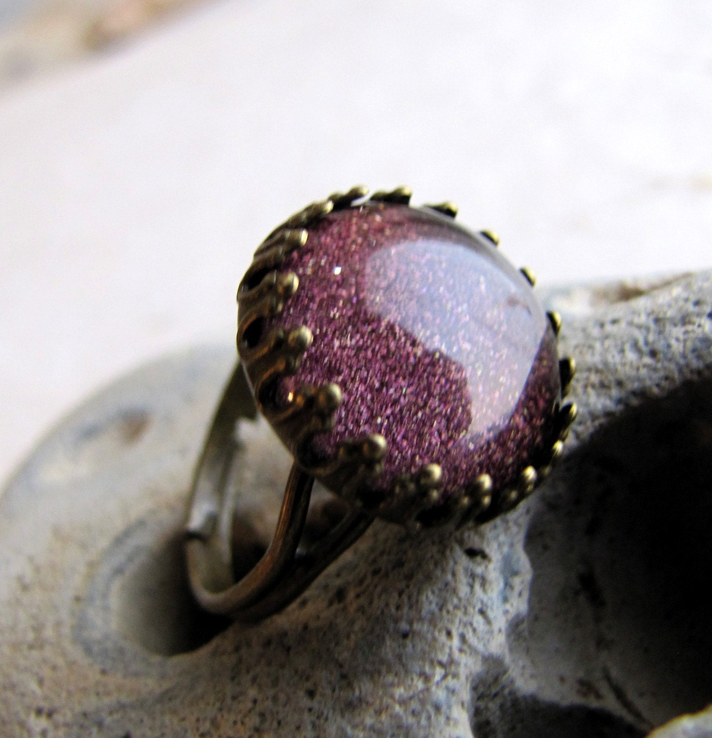 Petite Crown Ring Golden Galaxy in Antiqued Brass