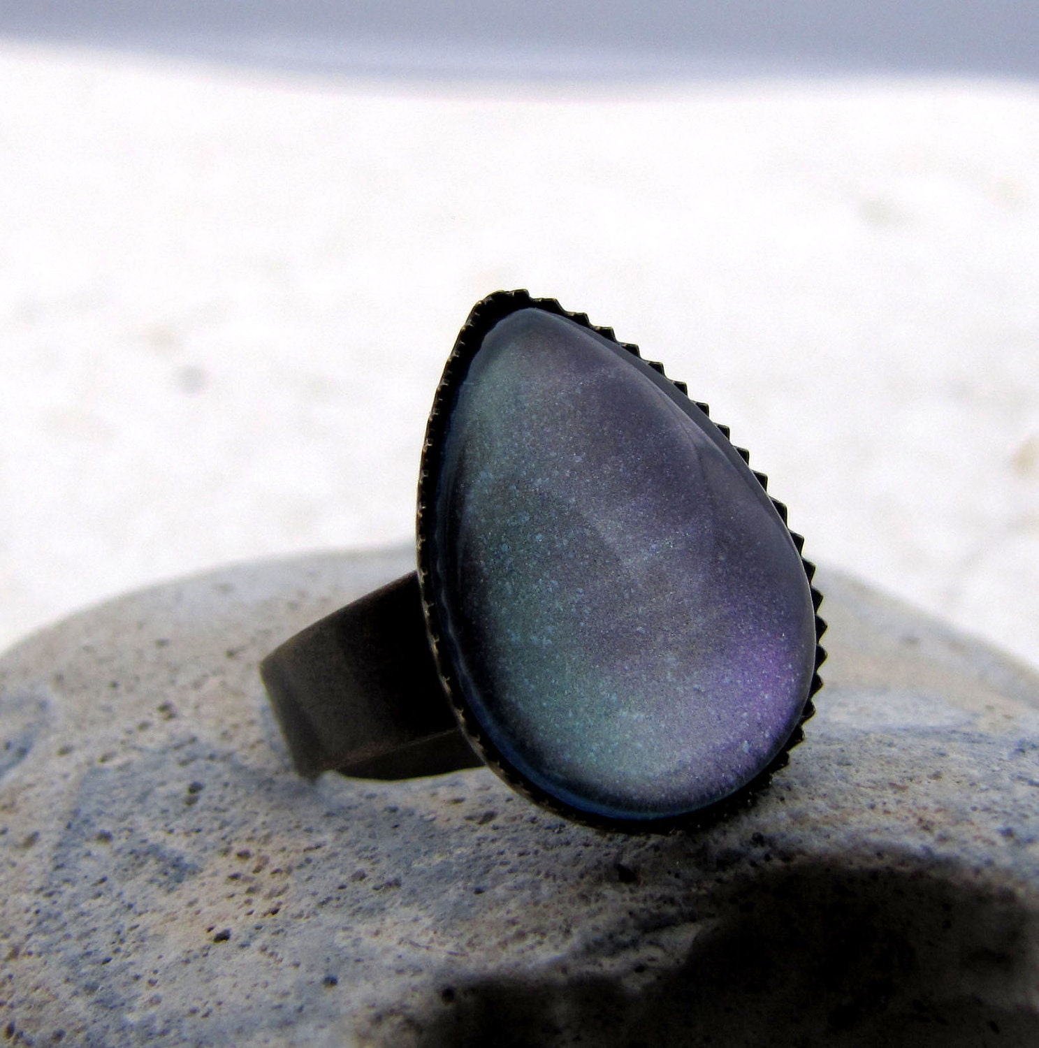 Shifter Petite Tear Drop Ring - Purple Blue Green Shimmer Ring