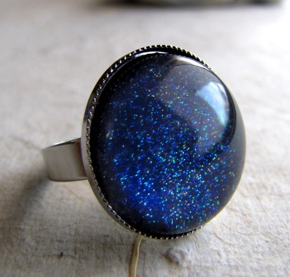 Starry Starry Night Ring in Silver Navy Blue Ring