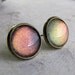 Amber Peach Brass Post Earrings - Holographic Shimmer Earrings