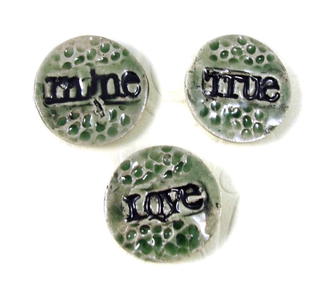 3 Clay Buttons w Inspirational Words - Handmade Ceramic Buttons - Stoneware Pottery Shank Buttons - Ready to Ship