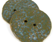 Handmade Clay Buttons - Handmade Stoneware Button - Blue Textured Ceramic Buttons - Sewing Supply - Ships Today