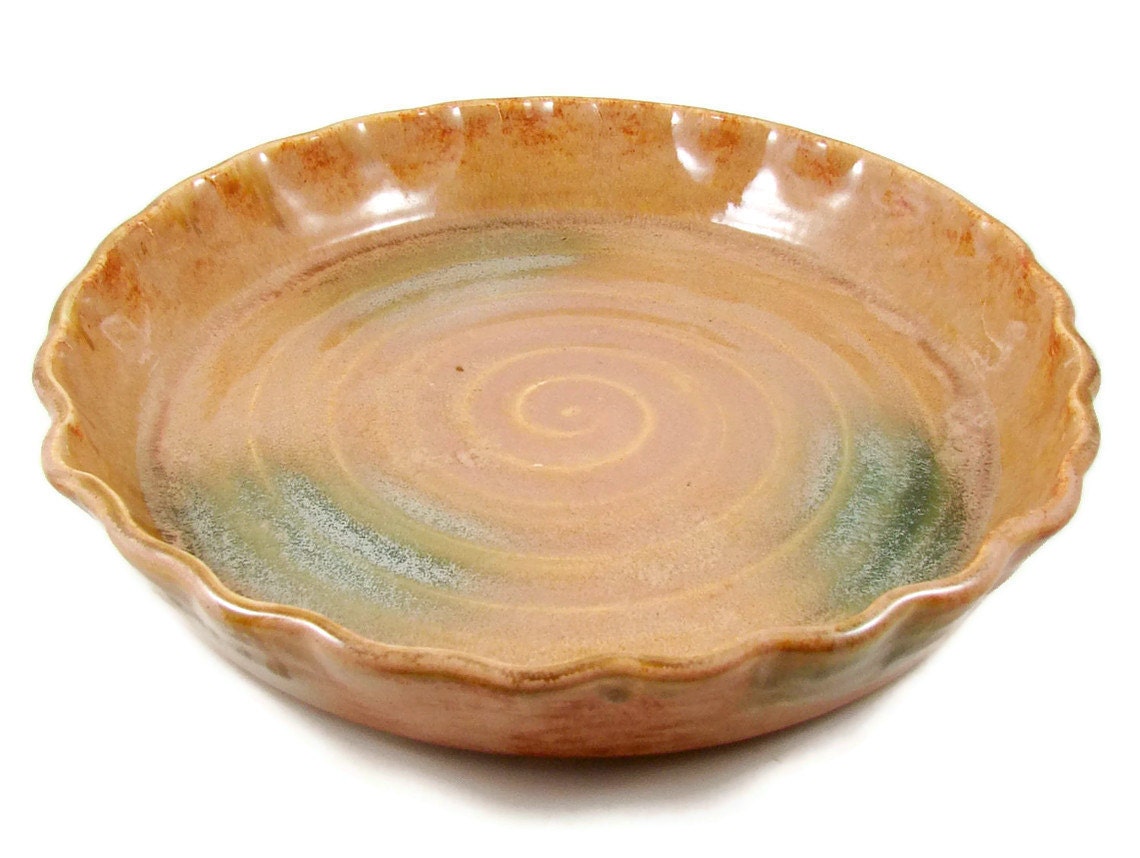 Ceramic Pie Plate / Quiche Pan - Delicious Butterscotch Color - Stoneware Clay Pottery / Handmade Wheel Thrown