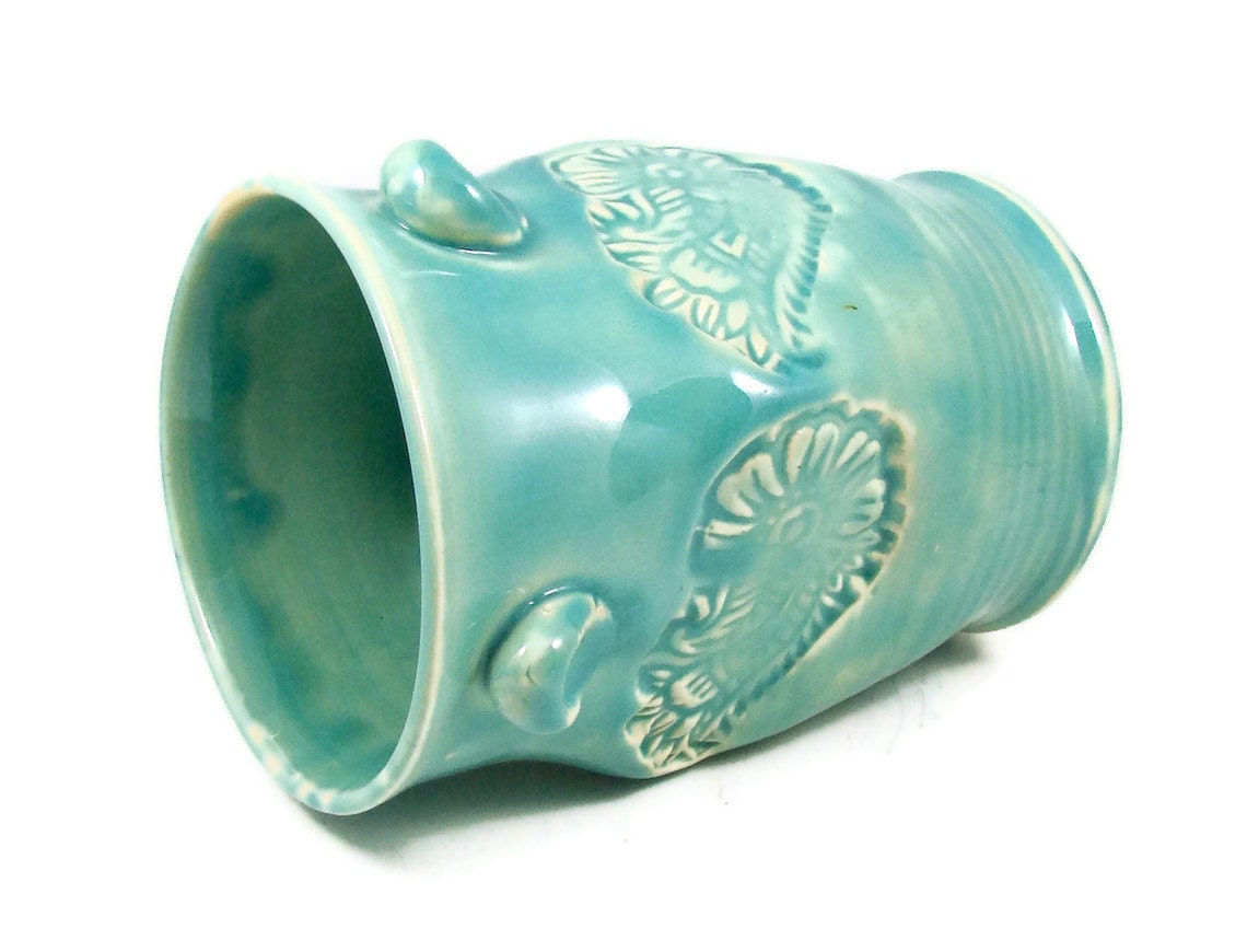 Classic Pale Green Turquoise Ceramic Vase - Handmade Art Vessel - Wheel Thrown Vase - Clay Pottery - Ships Today
