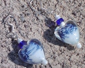 Blue and White Foil Glass Heart Earrings Free US SHipping