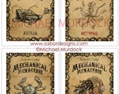 Steampunk creatures art prints 11x14- 4 pack